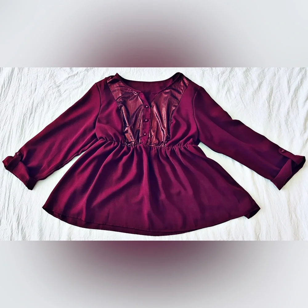 ♥️SHEIN PEPLUM~NWOT~SHEIN Curve 1X~Burgundy♥️ - Picture 2 of 5